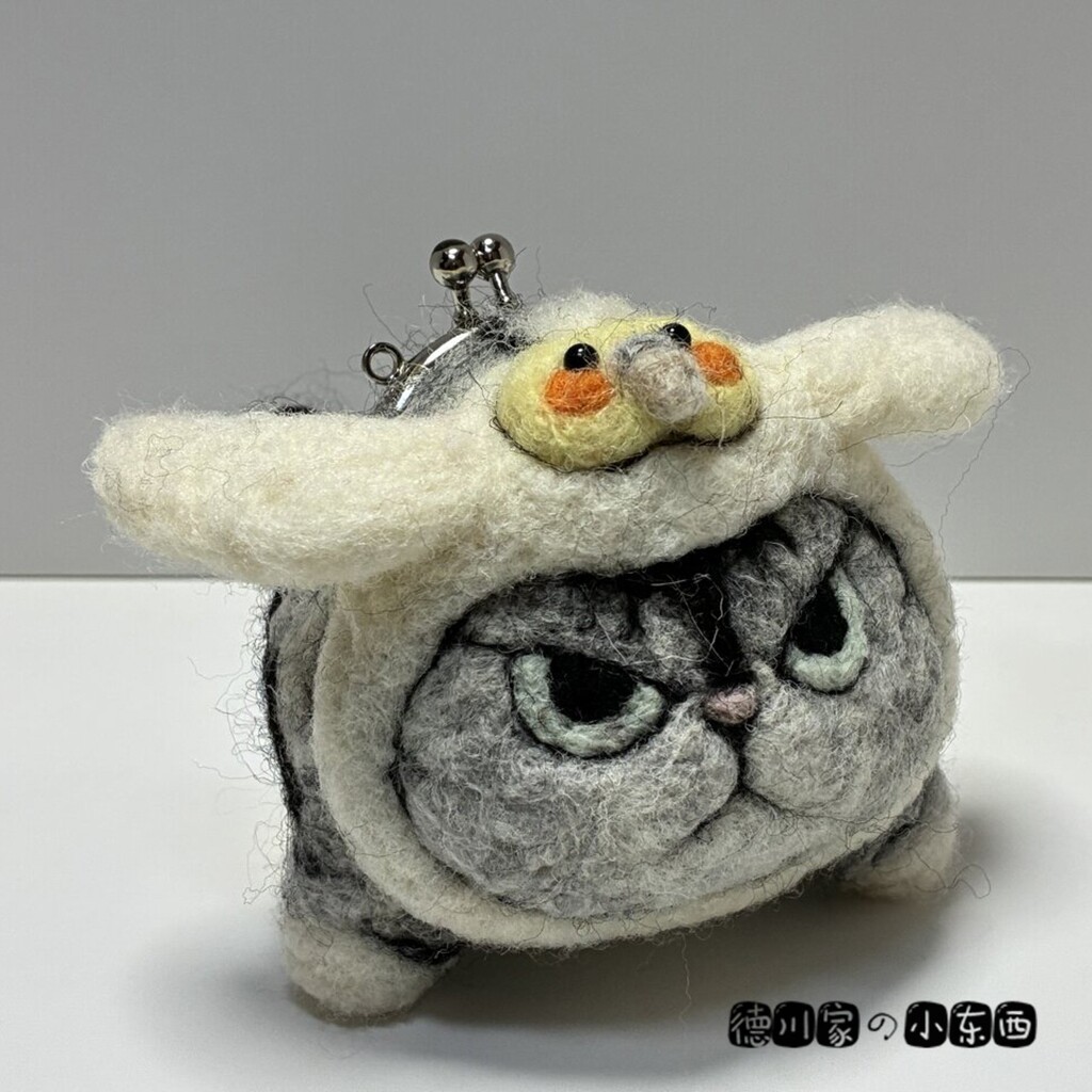 日本代购 卡通风 羊毛猫咪零钱包 白色小鸟 可爱 民俗手工 工艺品