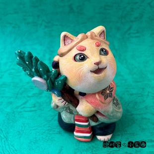 日本代购 匠人手工 民艺猫咪 叶子 可爱 民俗 工艺 和风 小摆件