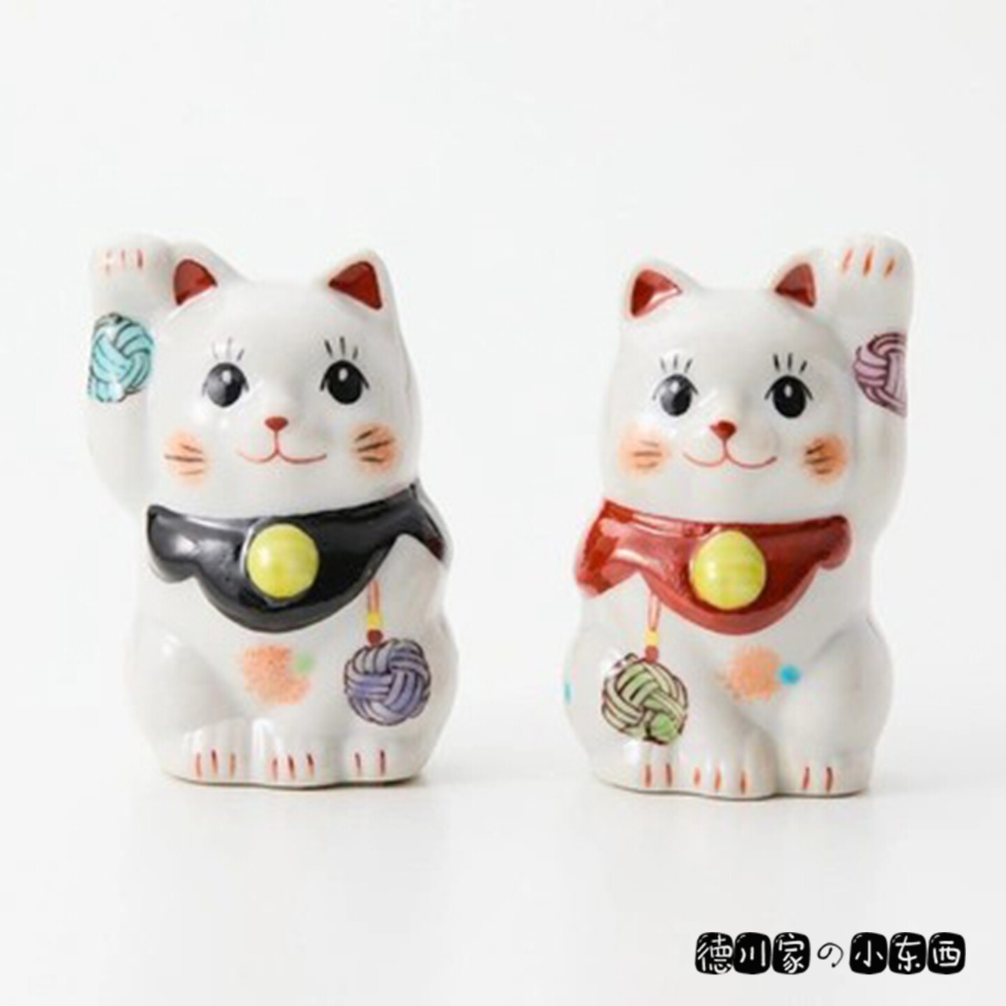 日本代购 动漫风 招财猫 陶瓷摆件 九谷烧 迷你 梅花 线团 猫咪