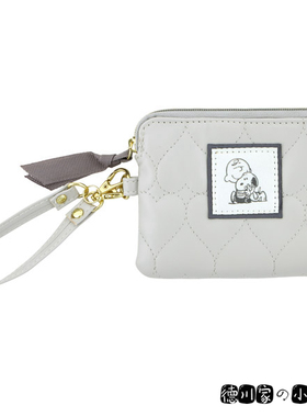 日本代购 Snoopy 史努比 桃心纹 浅灰色 卡通 零钱包硬币包IC卡包