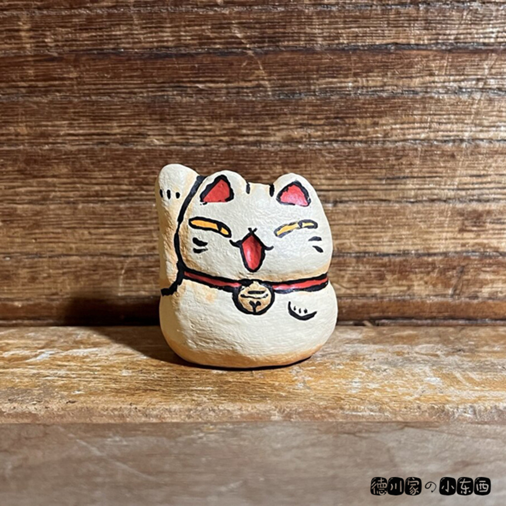 日本代购 匠人手工 昭和风 白胖胖招财猫 可爱迷你粘土民俗小摆件