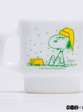 日本代购 Snoopy 史努比 生气 Fire-King 白色玻璃 马克杯 咖啡杯