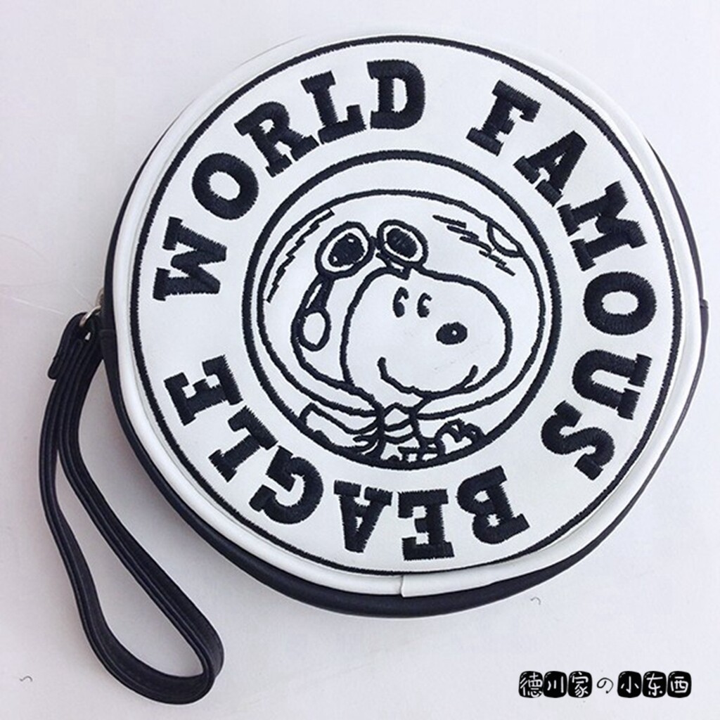 日本代购 Snoopy 史努比 圆形 PU 白色 零钱包硬币包钥匙包耳机包