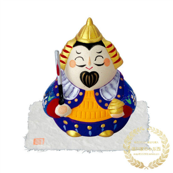日本代购传统和风微笑七福神之毘沙门天招福可爱迷你陶土摆件