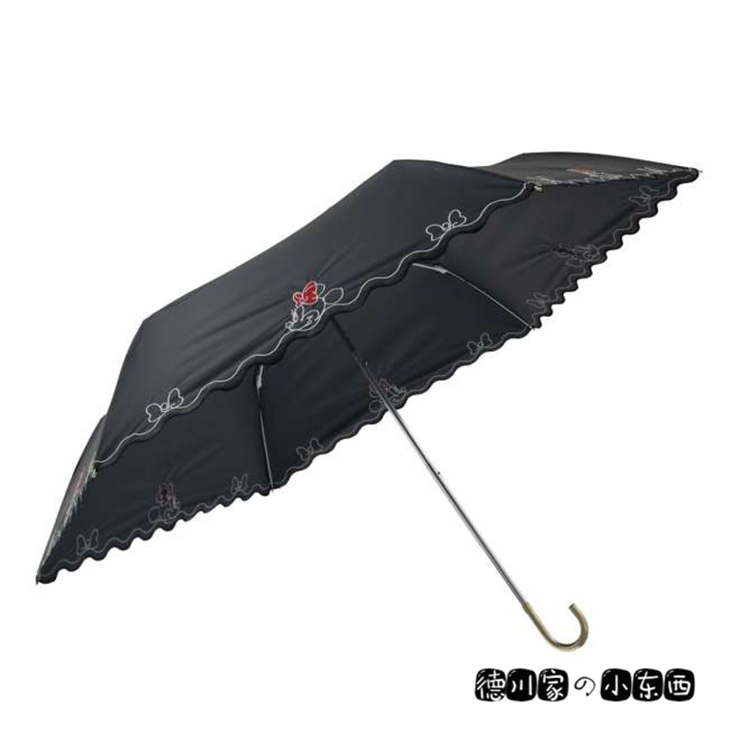 日本代购 动漫雨伞 太阳伞 雨具 弯钩把手 黑色 双层 米老鼠 米妮