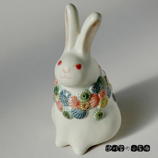 日本代购 匠人手工 花贝壳项链 兔子 可爱 民俗 工艺 小摆件