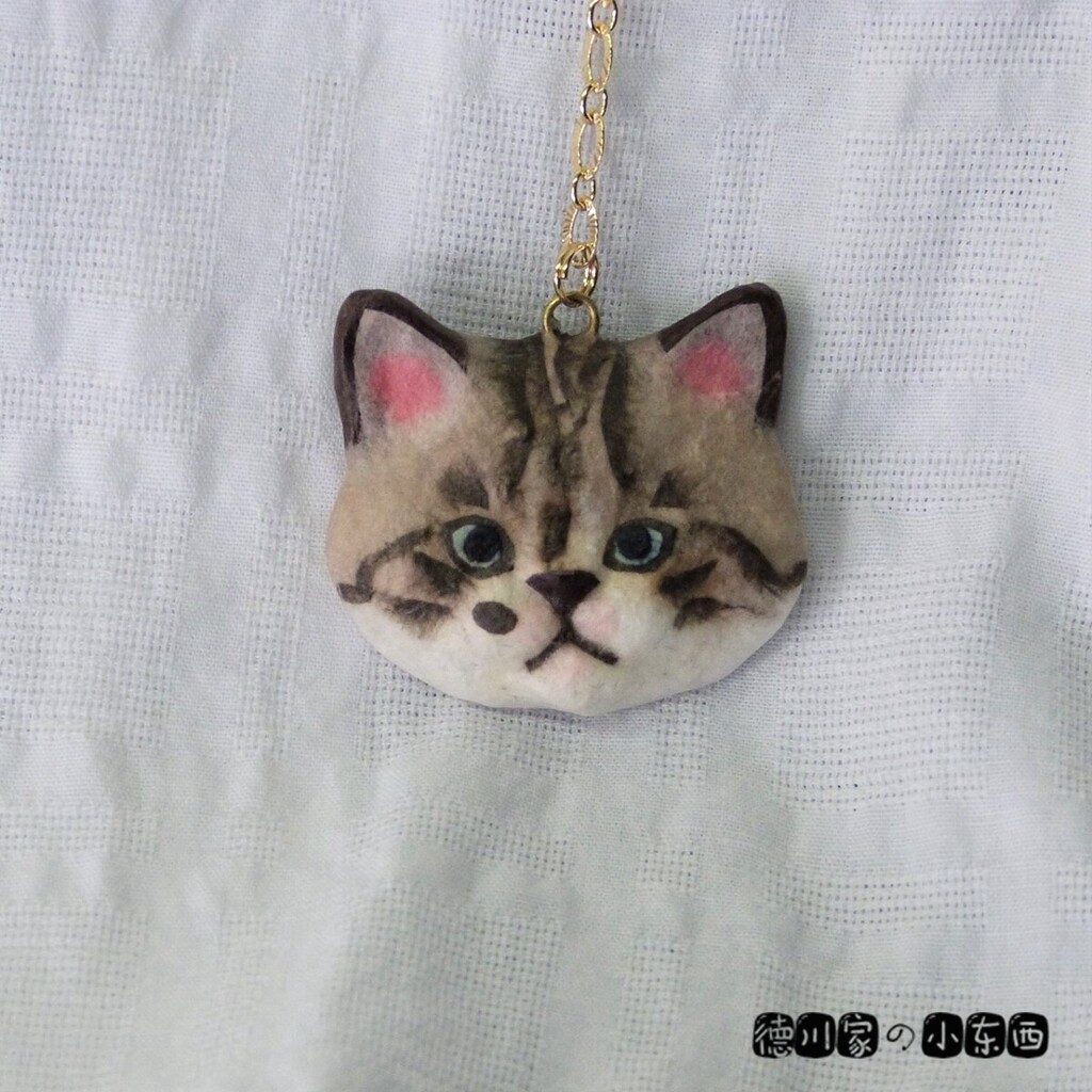 日本代购 匠人手工 陶土和纸猫咪 杏色猫脸 可爱 精美 书签 书笺