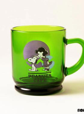 日本代购 snoopy 史努比 绿色 玻璃杯 马克杯 咖啡杯 水杯