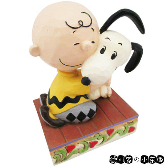 日本代购 snoopy 史努比与查理布朗 拥抱 可爱 卡通 树脂 摆件