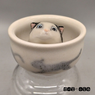 日本代购 匠人手工 杯中小猫 可爱 猫咪筷架 筷托 茶杯 汤吞 酒杯