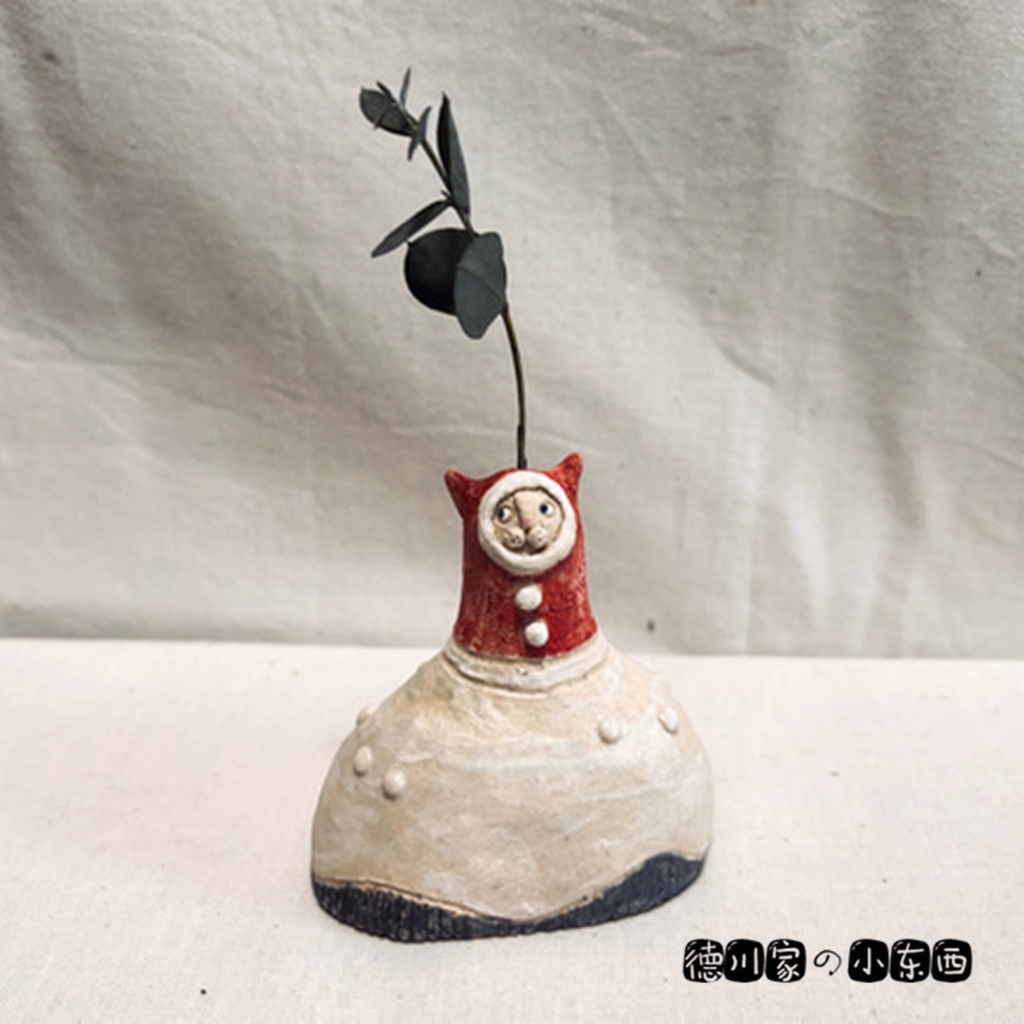 日本代购 匠人手工 美浓烧 雪上的小红帽猫咪 可爱 工艺 小摆件