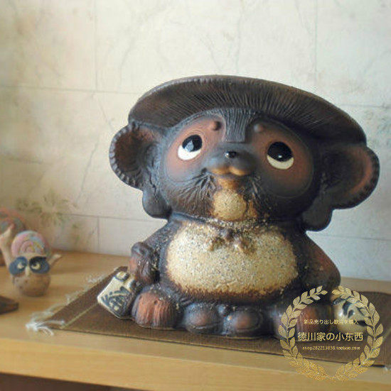 日本代购传统和风信乐烧大耳福耳狸猫特色个性可爱陶瓷摆件