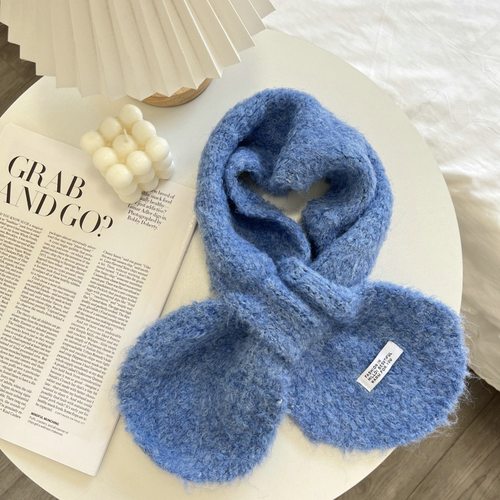 2024新款小耳朵纯色小围脖毛线交叉巾围巾保暖秋冬季韩版百搭针织