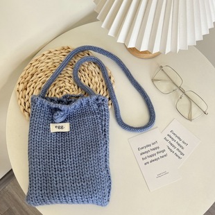 韩系ins秋冬款 手工编织手机包egg迷你可爱毛线针织休闲便携单肩包