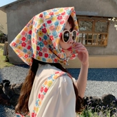 头巾 碎花护颈饰围脖子夏季 70棉麻小丝巾女方巾夏季 搭配衬衫