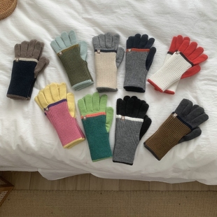 情侣骑行滑雪触屏男女拼色针织手套韩版 保暖学生骑行手套秋 长款
