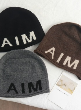 高品质含羊毛帽子女秋冬天ins字母包头帽韩版街头个性堆堆套头帽