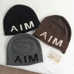 高品质含羊毛帽子女秋冬天ins字母包头帽韩版 堆堆套头帽 街头个性