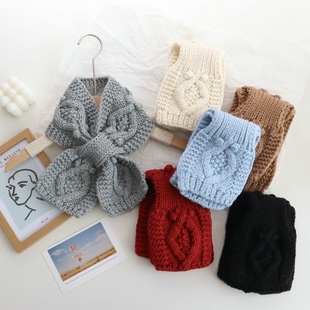 韩版ins风菱形针织小围巾女秋冬季新款保暖护颈纯色交叉毛线围脖