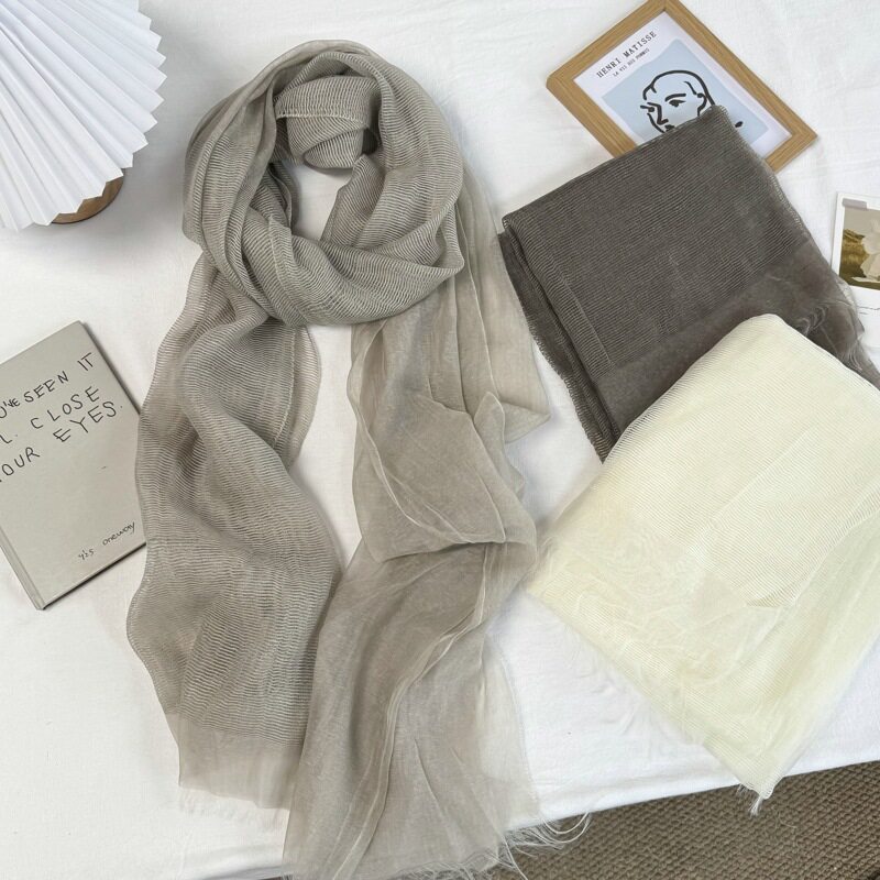 纯色飘逸舒适网纱薄款围巾防晒旅游披肩两用女春夏秋纱巾高档丝巾