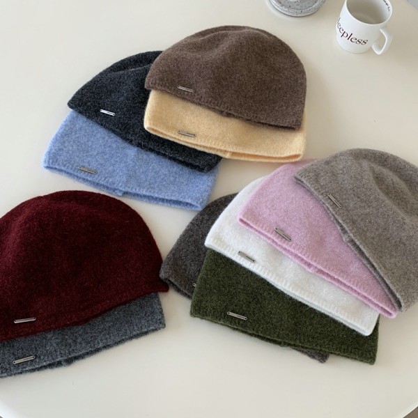 韩国高级感红色针织帽女秋冬季复古百搭文艺包头毛线帽显脸小冷帽