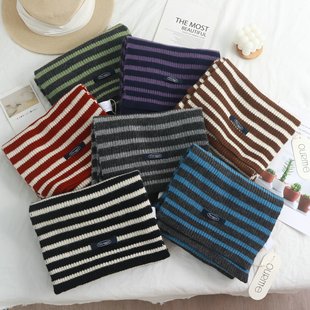 100%纯羊毛韩系氛围感黑白灰条纹围巾女冬季 2025加厚保暖情侣围脖