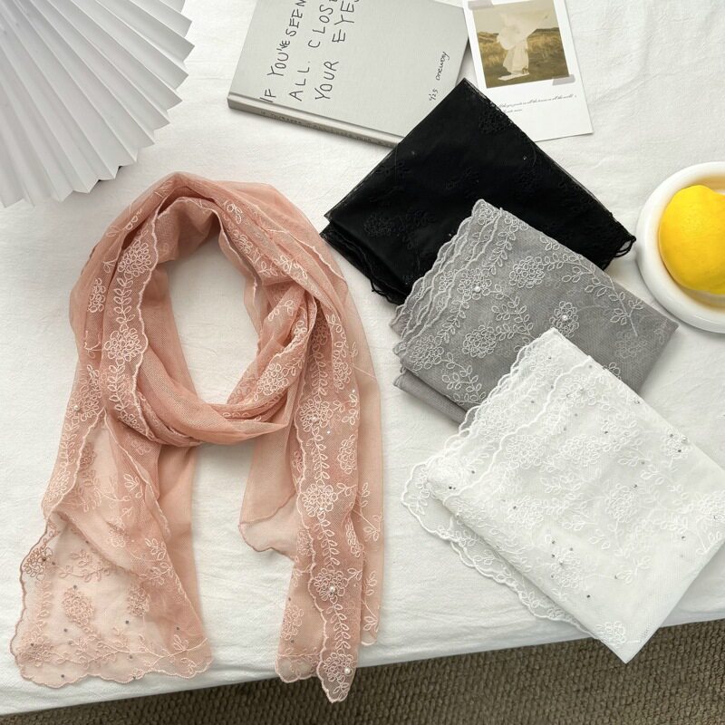 2026新款蕾丝围巾丝巾女春秋薄款时尚高级感透气系脖亮钻围巾百搭