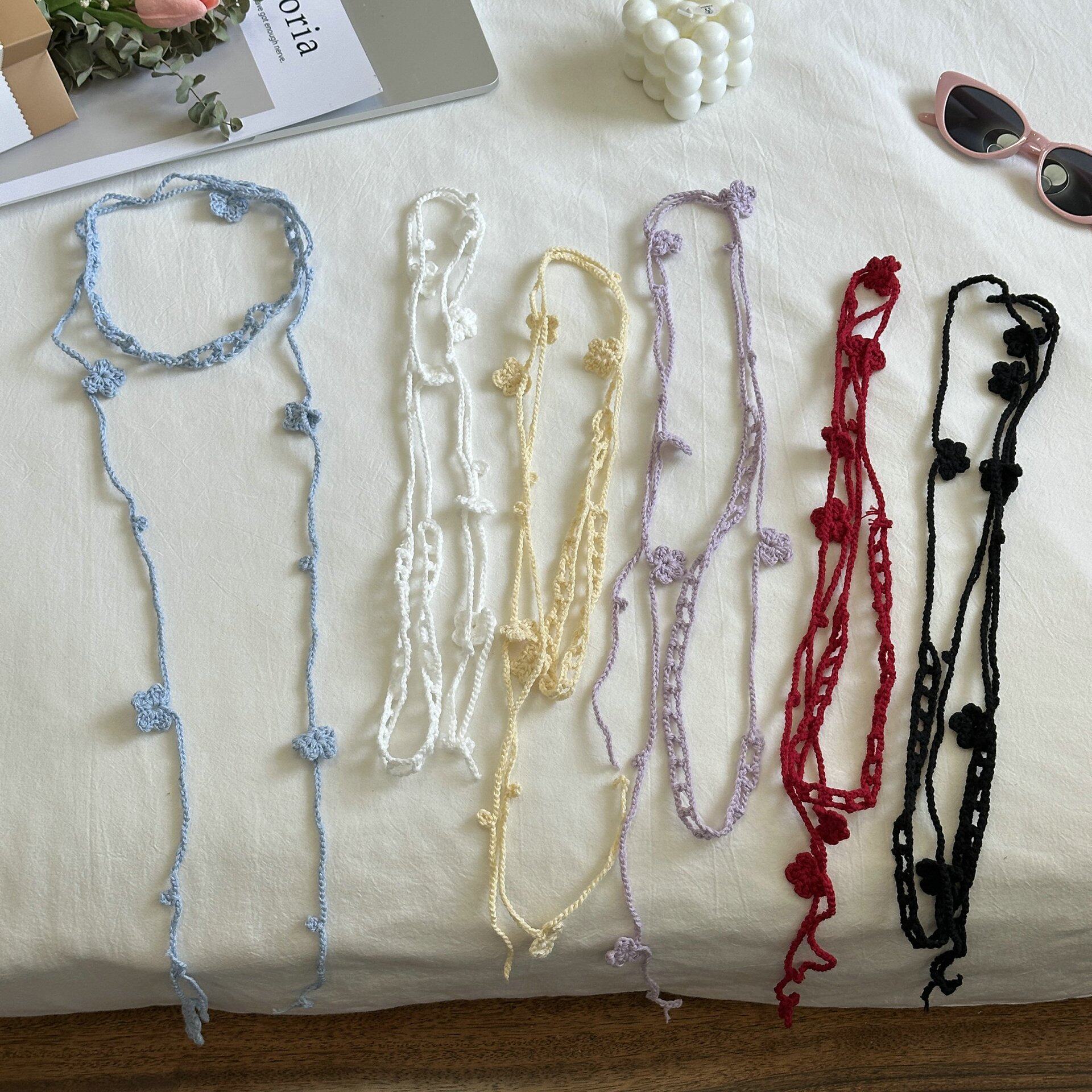 韩系玫瑰花围巾手工钩织长丝巾围脖小众搭配y2k辣妹百搭颈链装饰