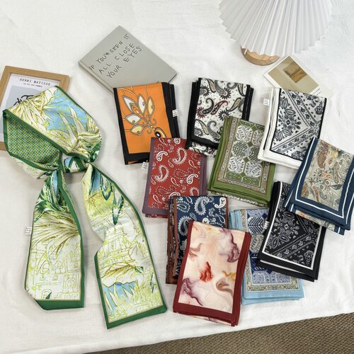 细窄长条小丝巾女春夏双面搭配西装衬衫领巾同款秋冬护颈薄款围巾