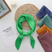 2025新款 夏仿真丝职业小领巾围脖领巾 70方巾纯色压皱女士丝巾韩版