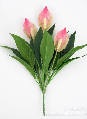 跨境新款仿真白掌粉掌高档3D打印一帆风顺绿植假花盆栽桌面摆件