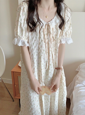 公主风娃娃领棉麻睡裙女夏季2026新款甜美碎花短袖睡衣宽松家居服