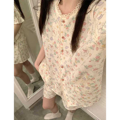 可爱花园双层纱睡衣夏天女款薄款