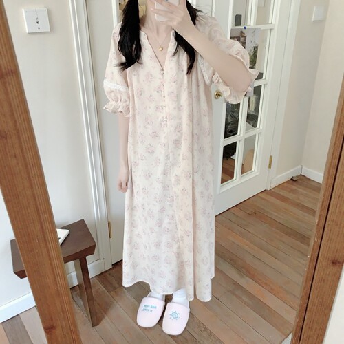 韩系简约风碎花v领睡裙女夏季