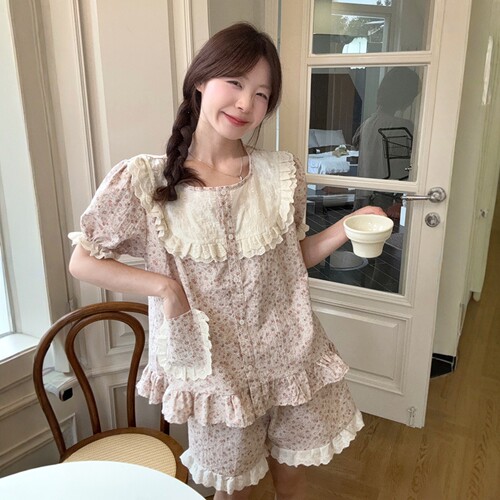 甜美碎花全棉睡衣女款夏季