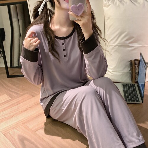 纯棉春秋女长袖可外穿家居服