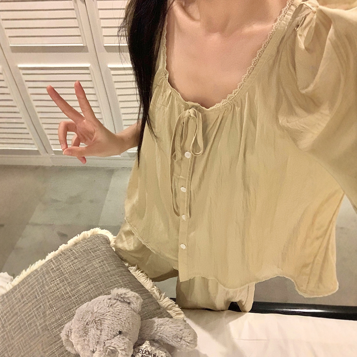 甜美蕾丝花边圆领睡衣女款夏季少女简约短袖短裤开衫两件套家居服