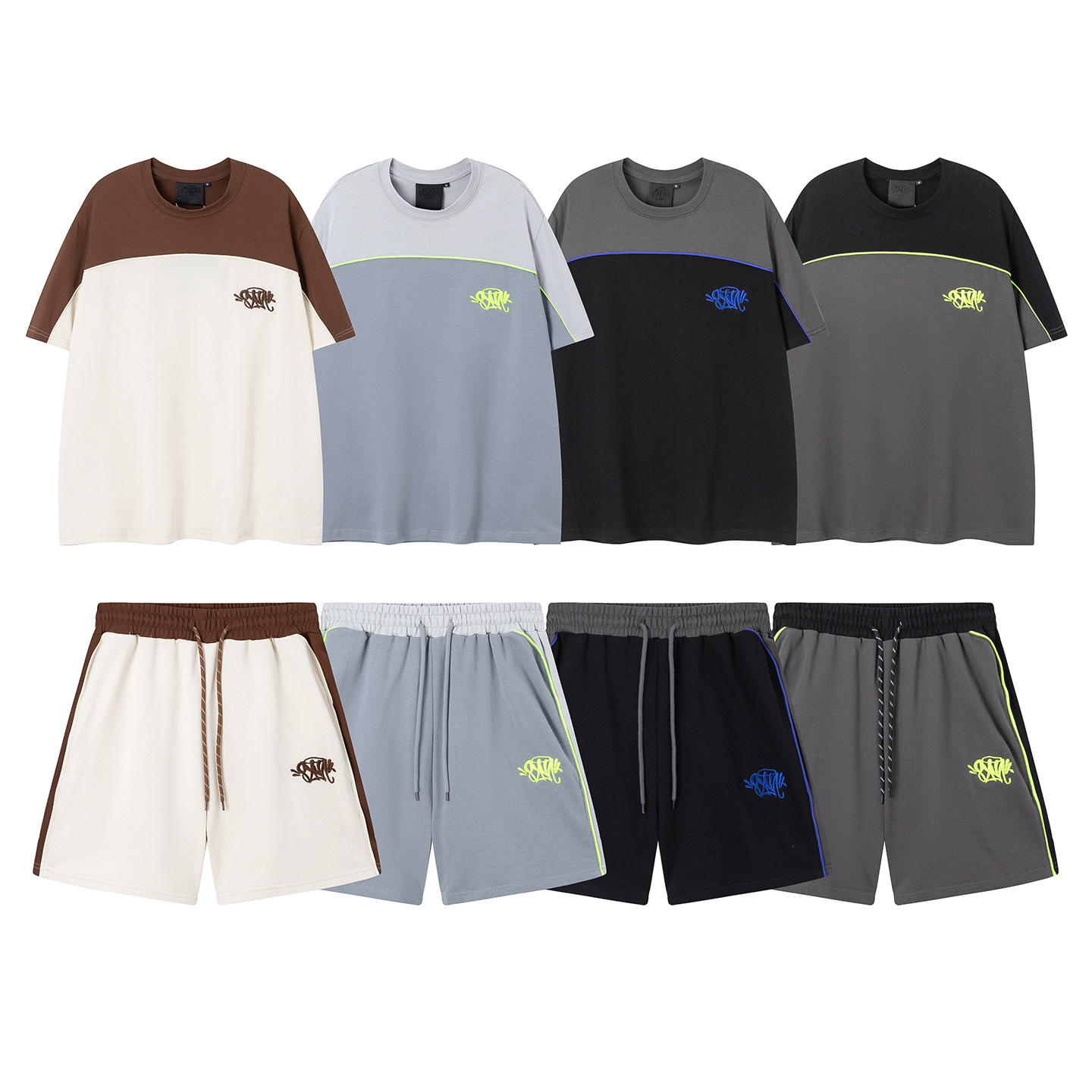 街头风SYNA WORLD刺绣字母拼接短袖T恤男女美式高街宽松圆领潮牌