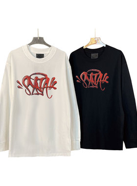 美潮Syna world字母印花秋季男女Drill风高街嘻哈宽松休闲长袖T恤