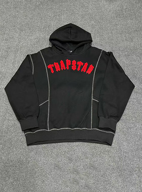 Trapstar毛巾绣字母连帽卫衣男宽松加绒美式街头休闲帽衫迷彩外套