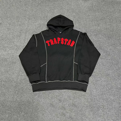 Trapstar毛巾绣字母连帽卫衣男宽松加绒美式街头休闲帽衫迷彩外套