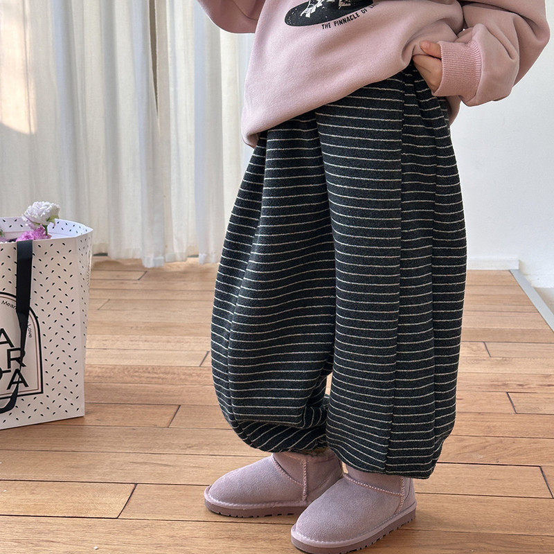 秋冬女童时髦加绒条纹卫裤宽松休闲百搭日常保暖收口裤,童装/婴儿装/亲子装,运动裤卫裤,淘宝优惠券,粉丝福利购,淘宝优惠卷