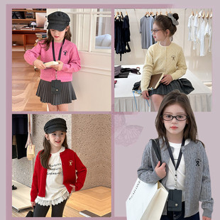 女童秋季日常保暖绞花针织开衫毛衣休闲洋气上衣外套