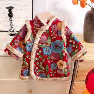 女童汉服旗袍裙冬装宝宝周岁礼服儿童国风唐装公主裙冬季拜年衣服