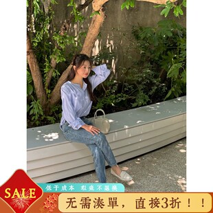 momonaco logo刺绣 两色入水洗直筒牛仔裤 末家招牌