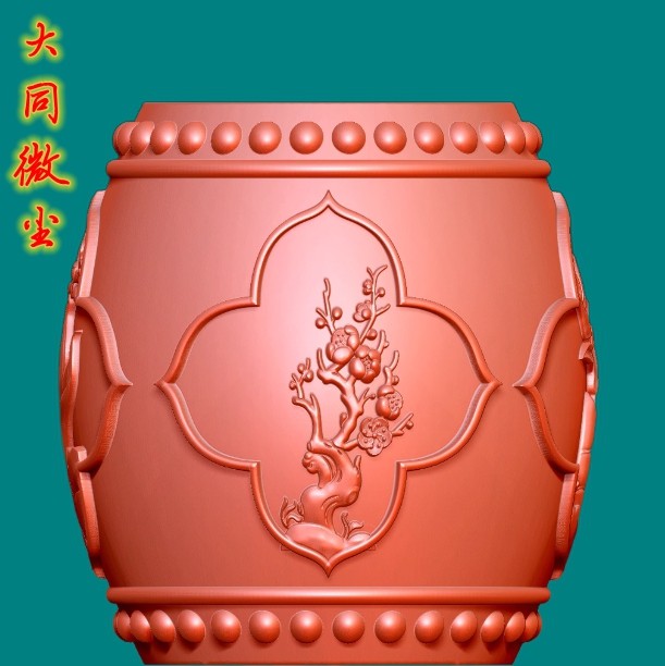 圆雕图三维图STL雕刻素材3D打印立体图精雕 9578大钉四季花鼓石雕