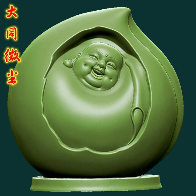圆雕图三维图STL雕刻3D打印素材立体图精雕  弥勒寿桃