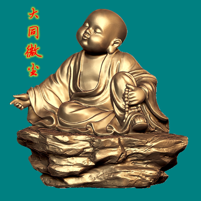小和尚小沙弥盘珠茶宠压角摆件  圆雕图三维图STL雕刻3D打印精雕