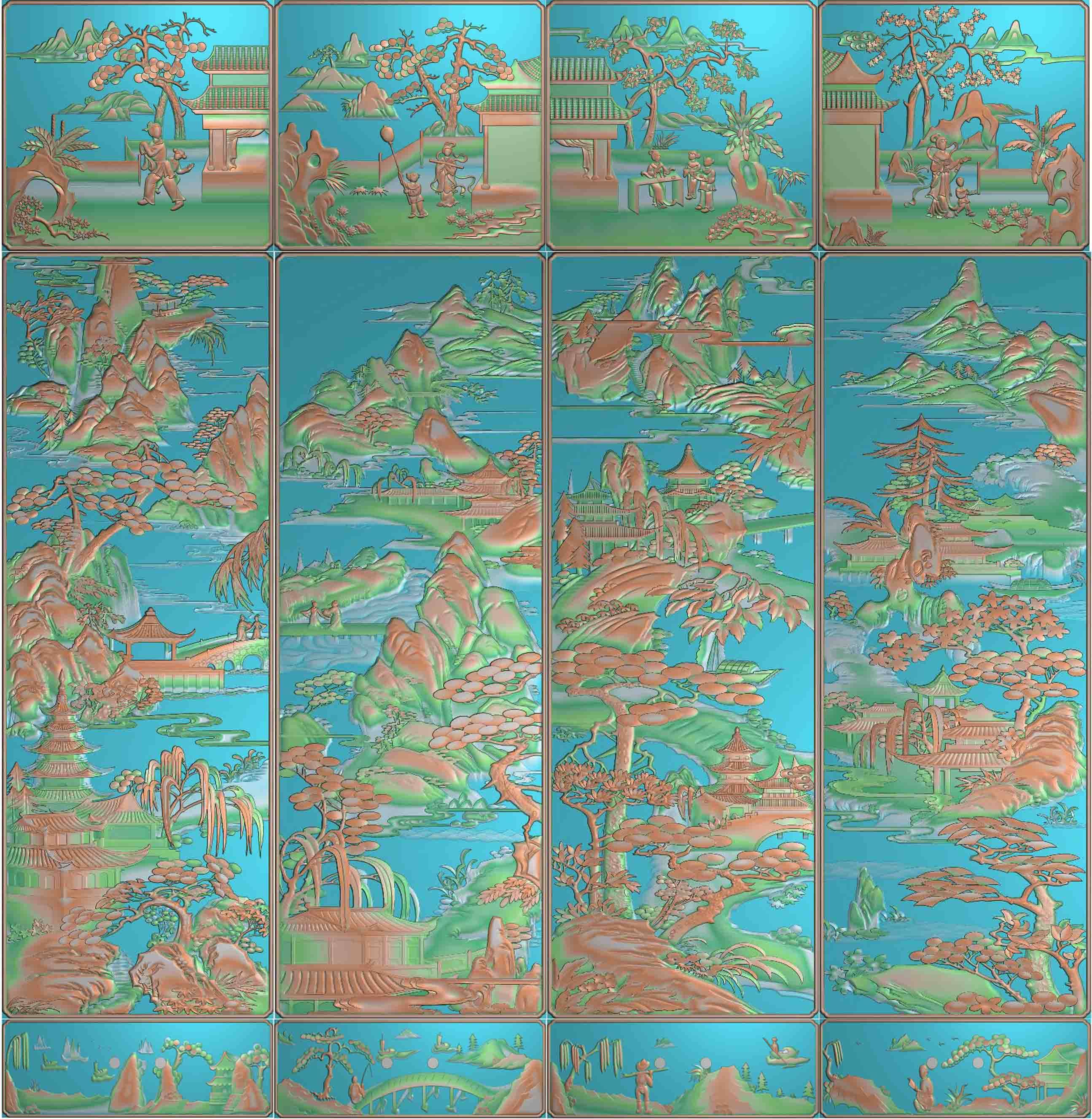 浮雕图 精雕图 灰度图 山水人物顶箱柜