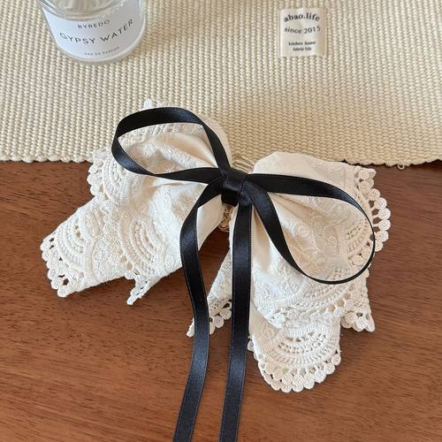 米白波西米亚蕾丝马尾发夹法式